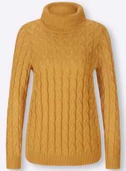 Pullover|heine Feinstrickpullover mit Zopfmuster ocker