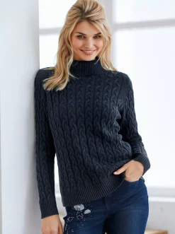 Pullover|heine Feinstrickpullover mit Zopfmuster marine