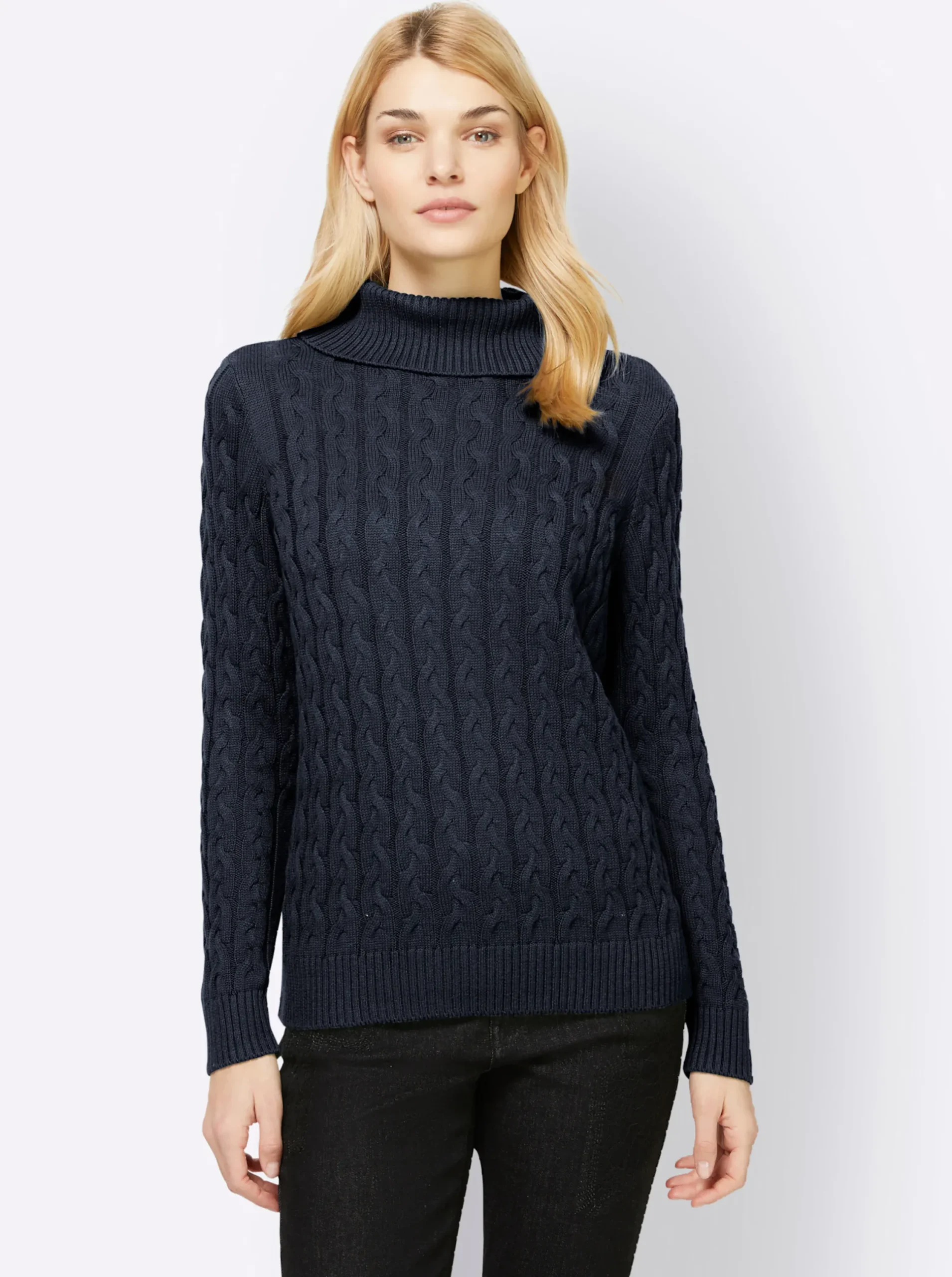 Pullover|heine Feinstrickpullover mit Zopfmuster marine