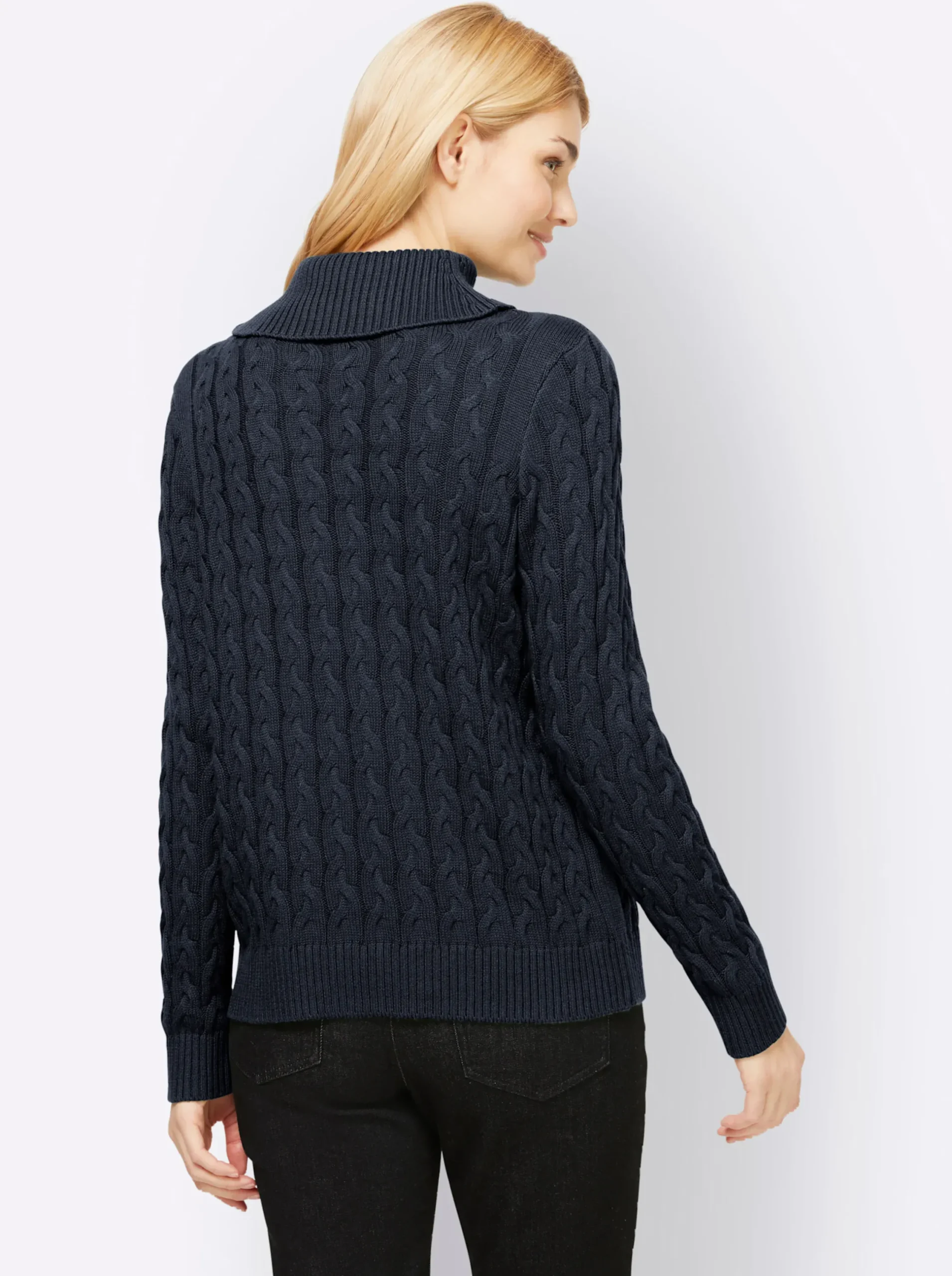 Pullover|heine Feinstrickpullover mit Zopfmuster marine
