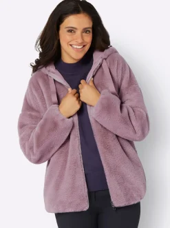 Jacken| Fellimitatjacke mit Gummizug an Ärmeln und Saum mauve