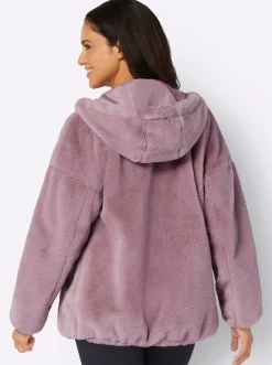 Jacken| Fellimitatjacke mit Gummizug an Ärmeln und Saum mauve