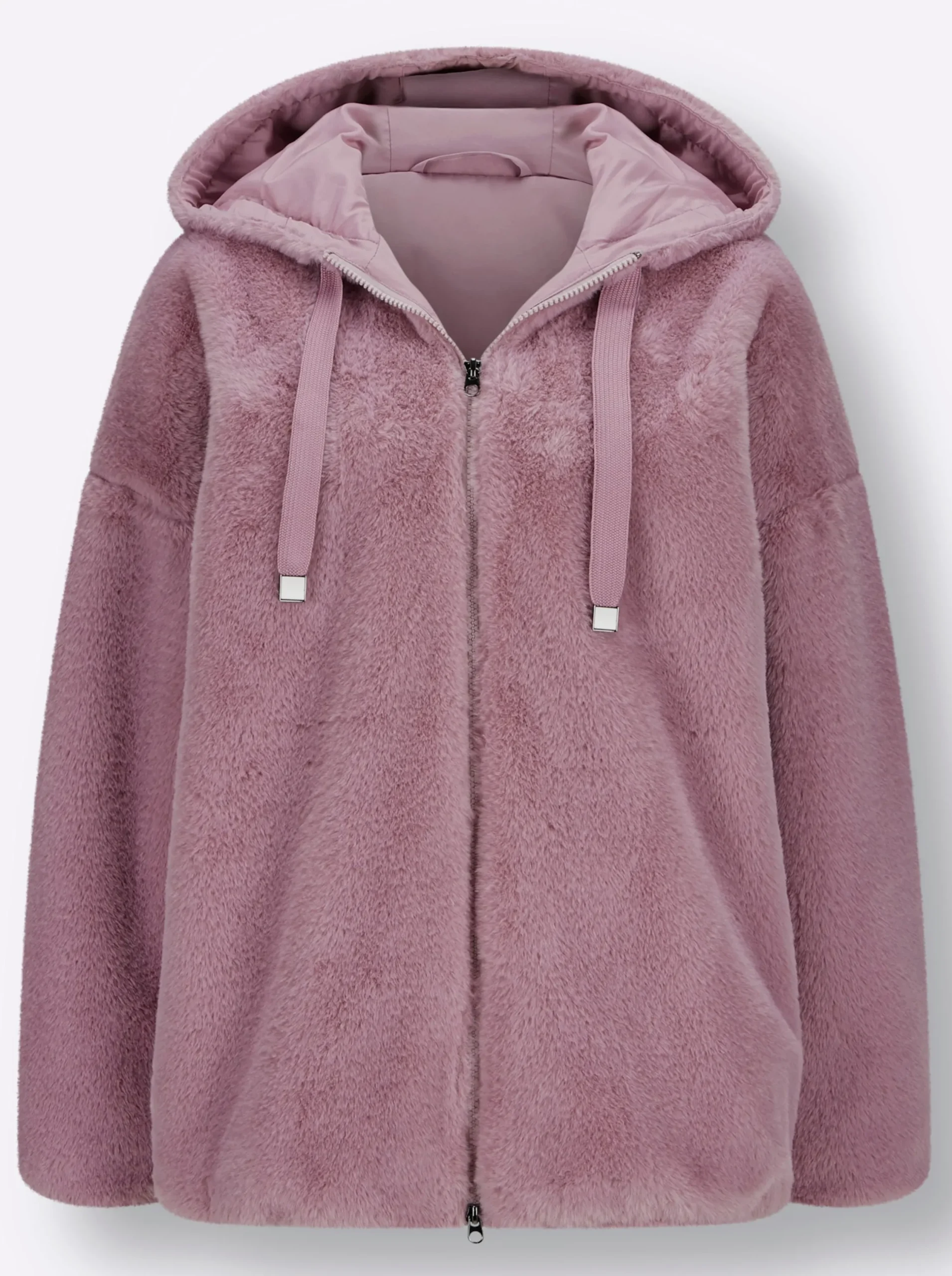 Jacken| Fellimitatjacke mit Gummizug an Ärmeln und Saum mauve