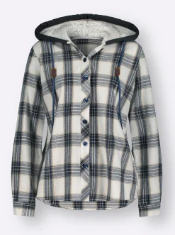 Blusen| Flanellbluse weiß-dunkelblau-kariert
