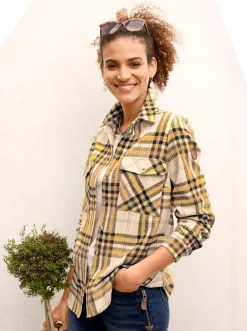 Blusen| Flanellbluse mit mehrfarbigem Webkaro ocker-elfenbein-kariert