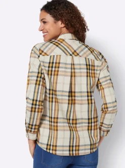 Blusen| Flanellbluse mit mehrfarbigem Webkaro ocker-elfenbein-kariert