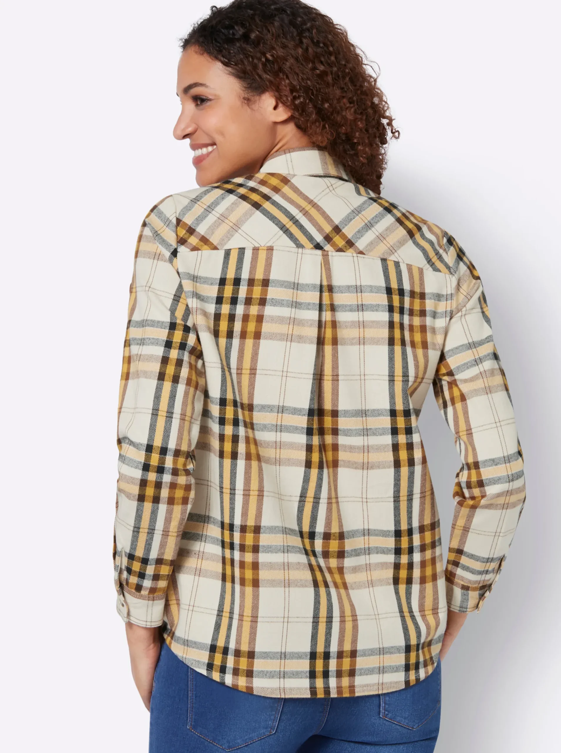 Blusen| Flanellbluse mit mehrfarbigem Webkaro ocker-elfenbein-kariert