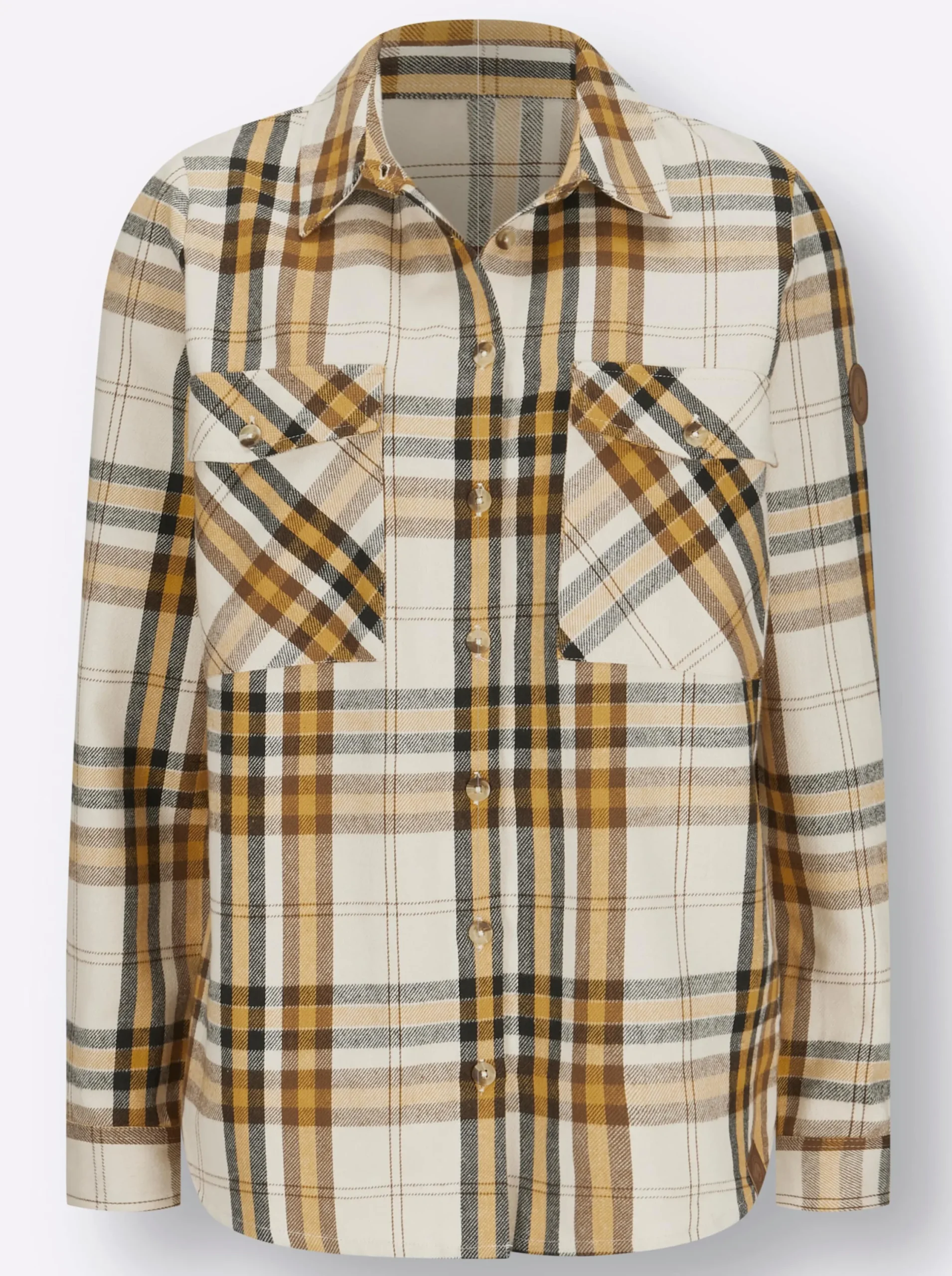 Blusen| Flanellbluse mit mehrfarbigem Webkaro ocker-elfenbein-kariert