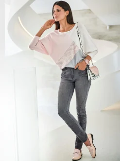 Pullover|heine Fledermauspullover in Feinstrick-Qualität graumeliert-rose