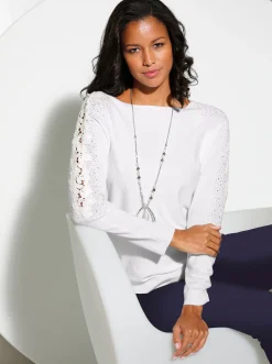 Pullover| Fledermauspullover mit Glitzersteinchen ecru