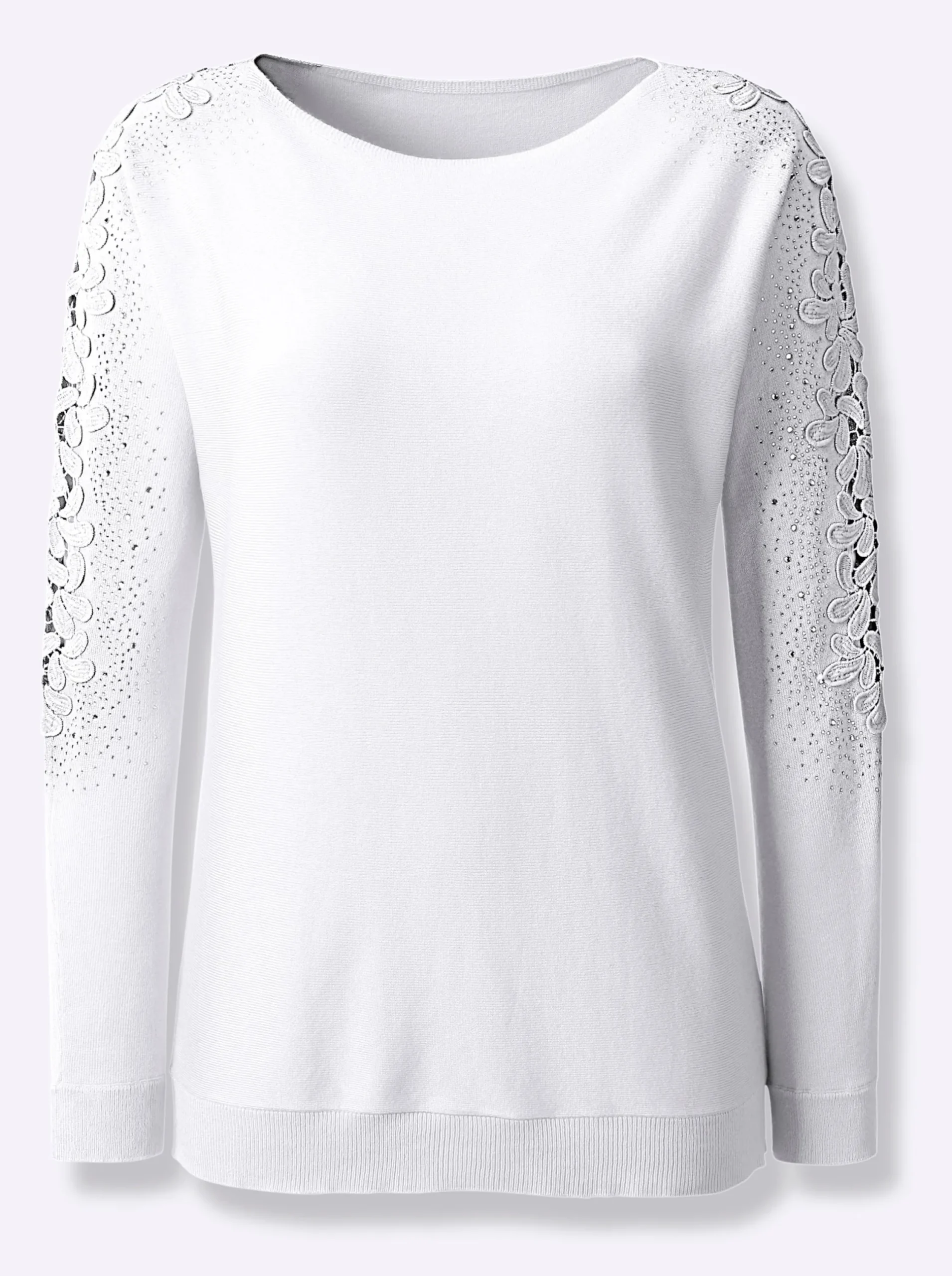 Pullover| Fledermauspullover mit Glitzersteinchen ecru