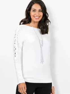 Pullover| Fledermauspullover mit Glitzersteinchen ecru