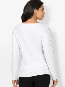 Pullover| Fledermauspullover mit Glitzersteinchen ecru