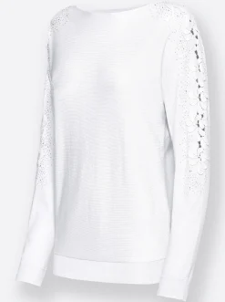 Pullover| Fledermauspullover mit Glitzersteinchen ecru