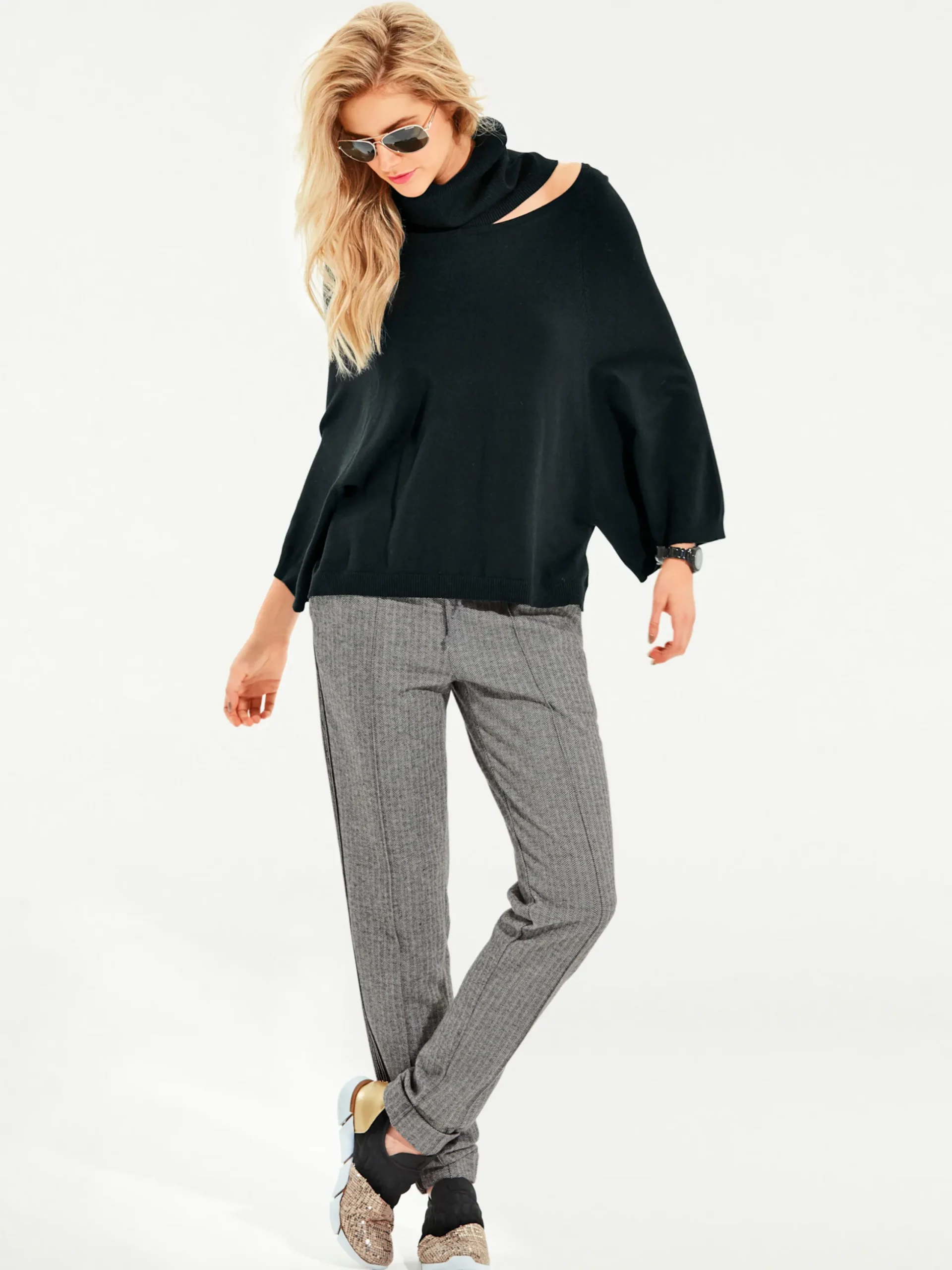 Pullover|heine Fledermauspullover mit Loop-Schal schwarz