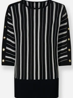 Pullover|heine Fledermauspullover mit Ziernieten schwarz-ecru-gestreift