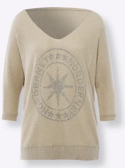 Pullover|heine Fledermauspullover mit Ziersteinchen sand-meliert