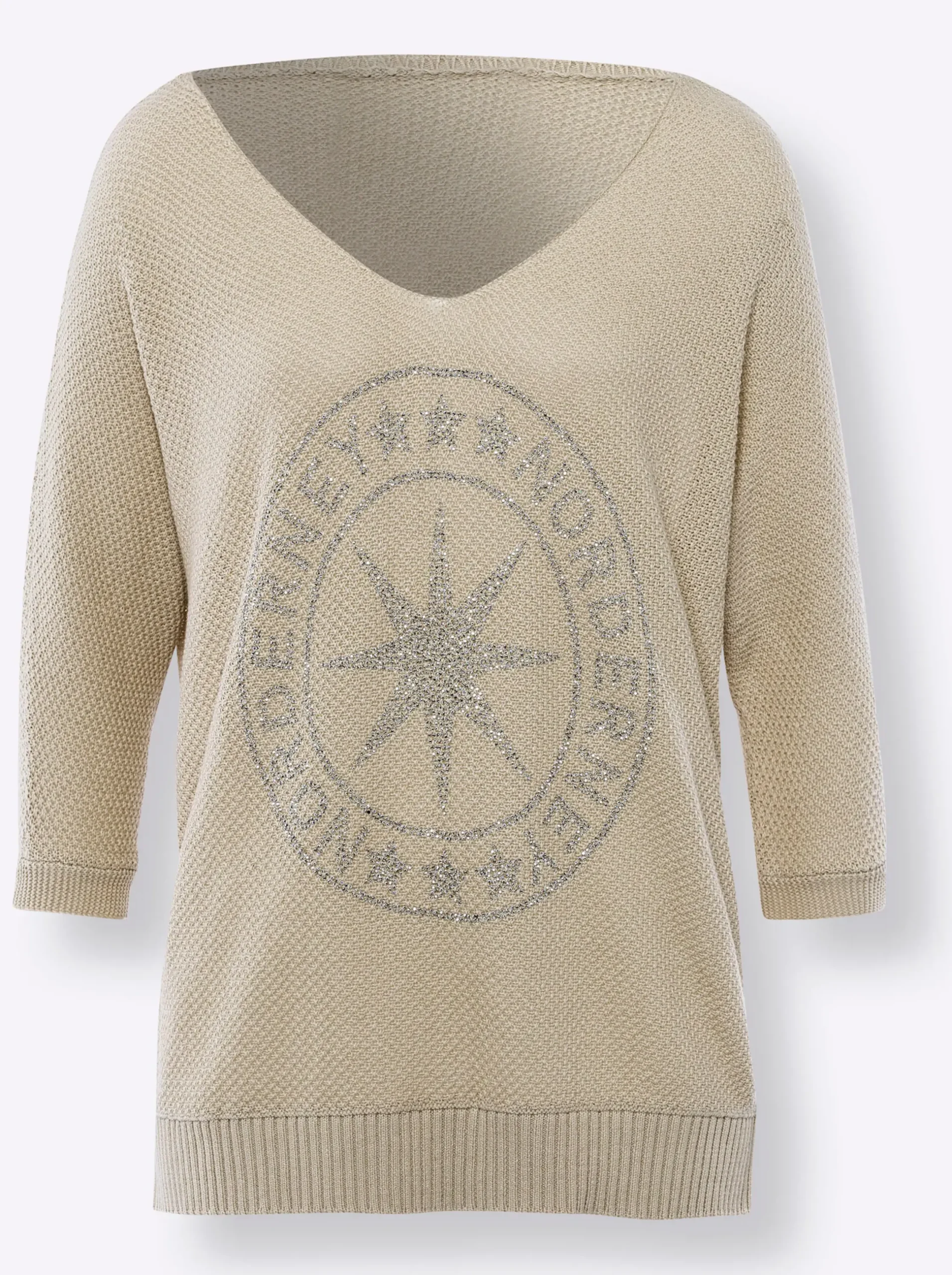 Pullover|heine Fledermauspullover mit Ziersteinchen sand-meliert