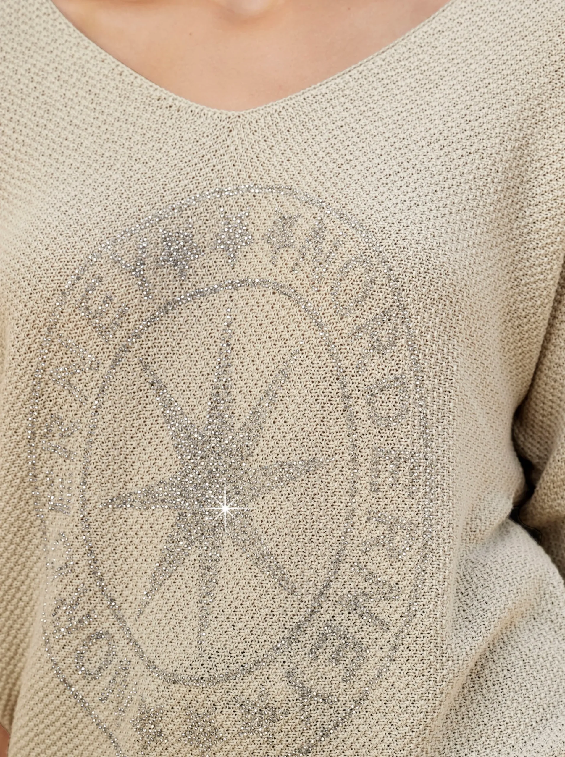 Pullover|heine Fledermauspullover mit Ziersteinchen sand-meliert