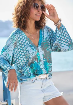 Shirts|Buffalo Fledermausshirt blaubedruckt