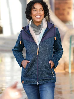 Jacken| Fleecejacke im Material-Mix türkis-marine-meliert