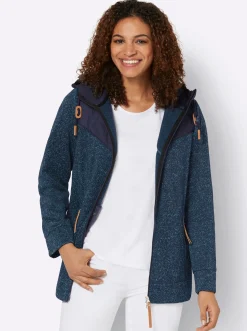Jacken| Fleecejacke im Material-Mix türkis-marine-meliert