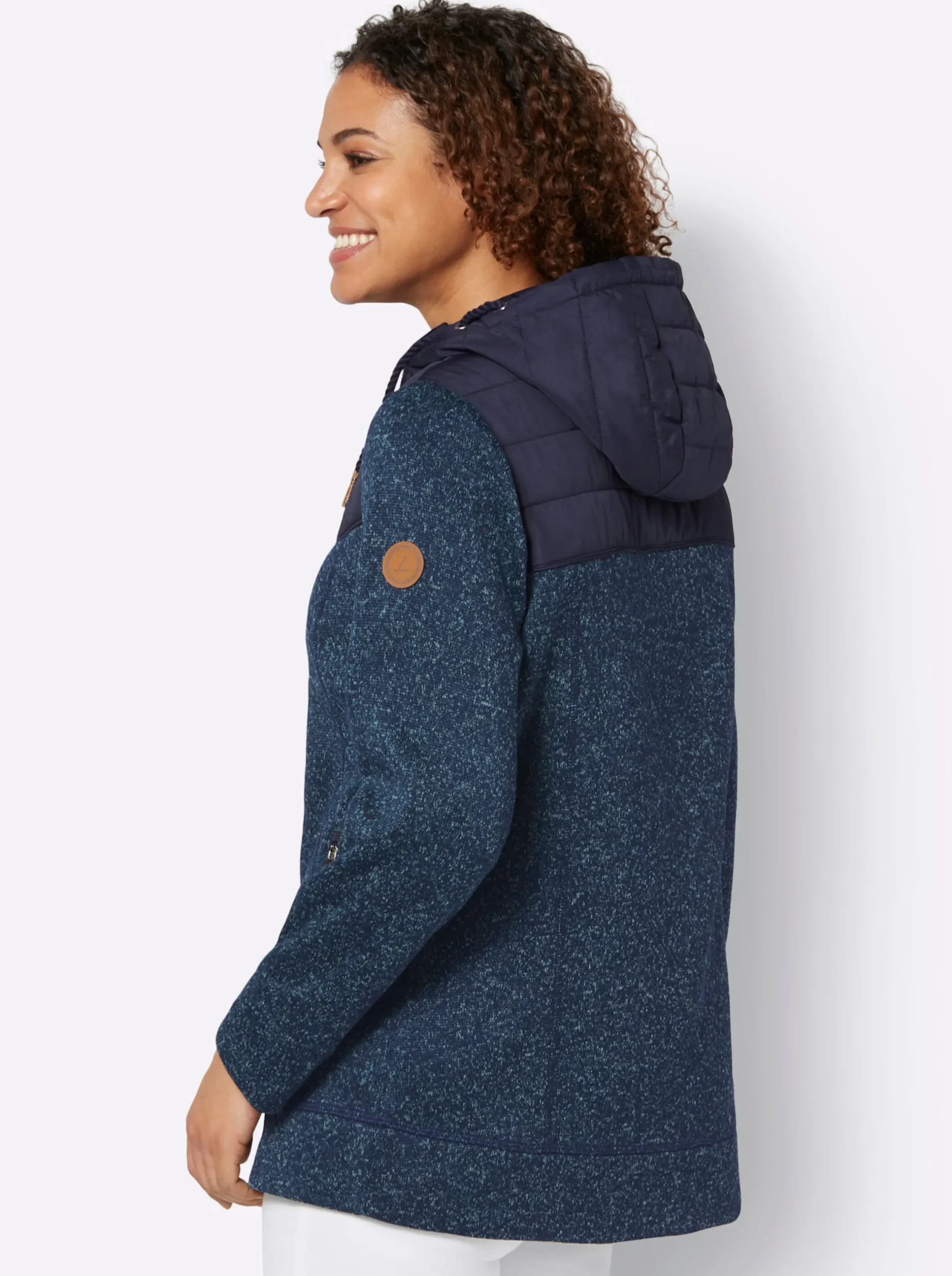 Jacken| Fleecejacke im Material-Mix türkis-marine-meliert