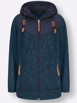 Jacken| Fleecejacke im Material-Mix türkis-marine-meliert