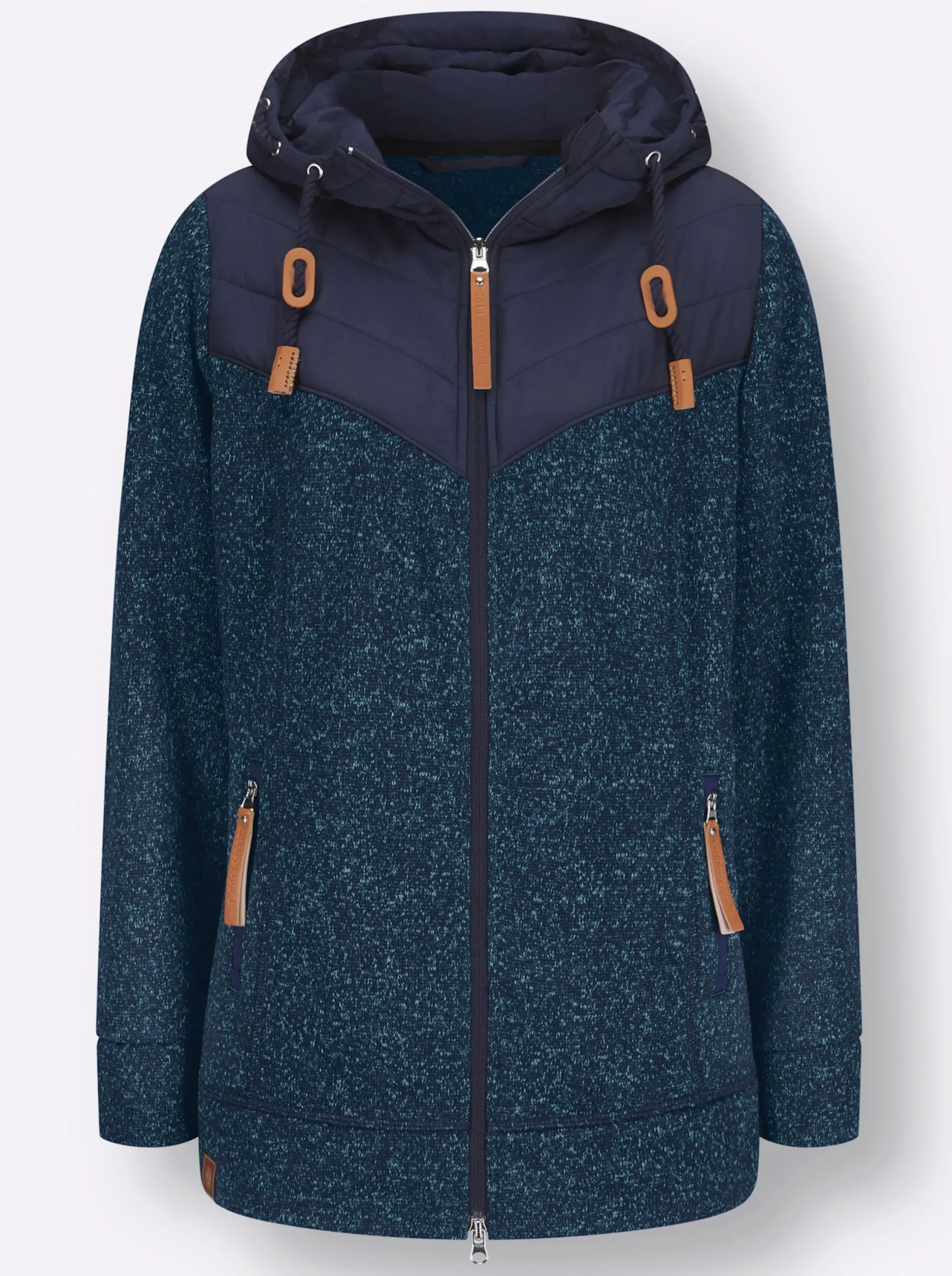 Jacken| Fleecejacke im Material-Mix türkis-marine-meliert