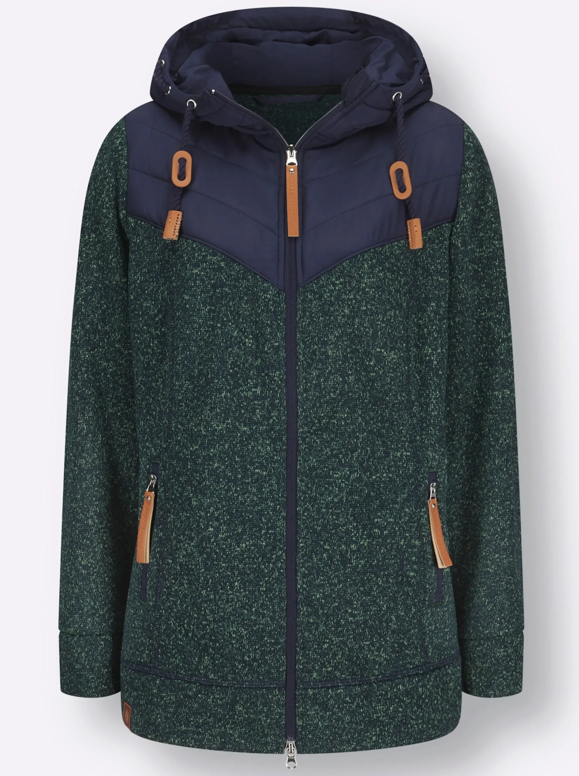 Jacken| Fleecejacke im Material-Mix apfel-marine-meliert