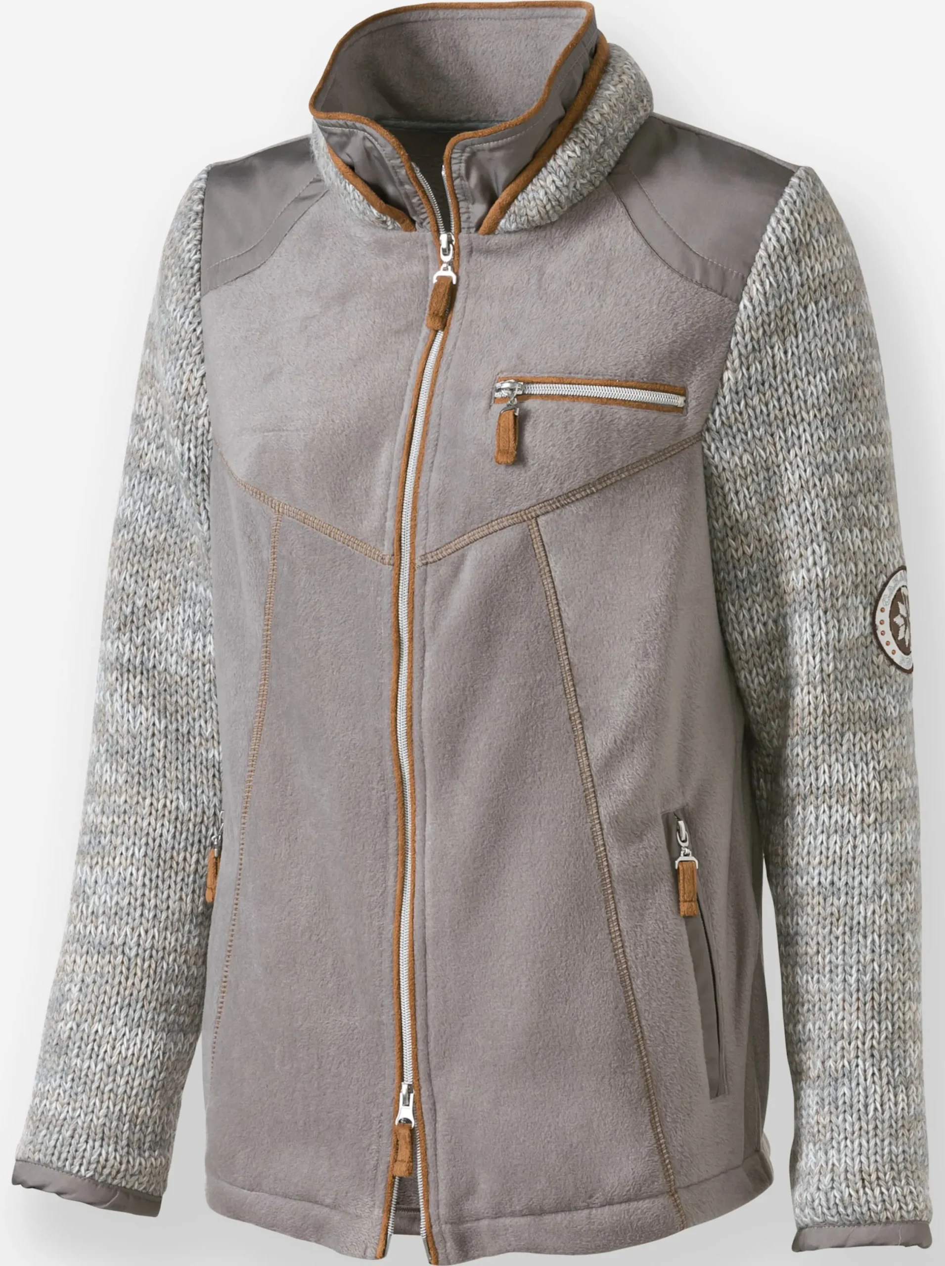 Jacken| Fleecejacke im Mix aus Fleece und Strick taupe-ecru-meliert