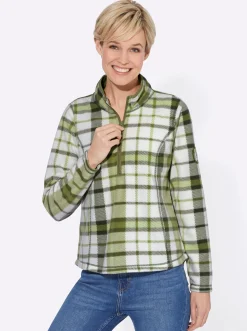 Shirts| Fleeceshirt mit elastischer Paspelierung schilf-ecru-kariert