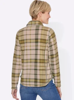 Shirts| Fleeceshirt mit elastischer Paspelierung schilf-ecru-kariert