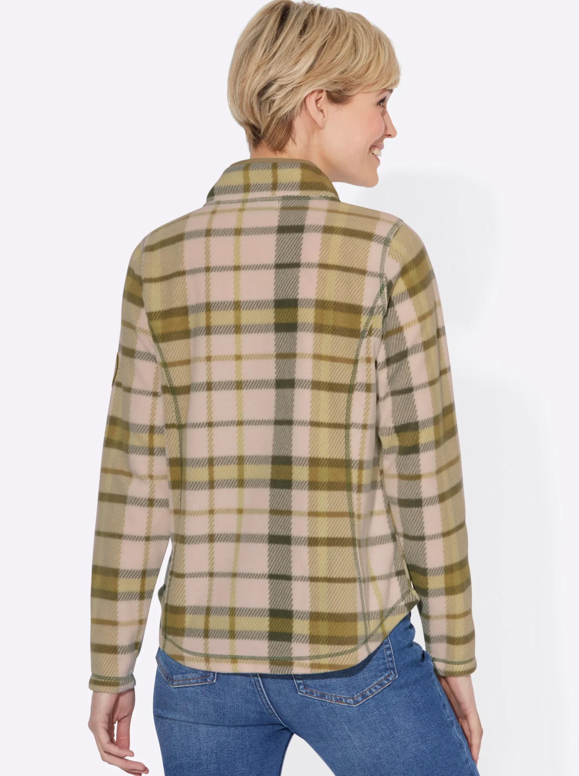 Shirts| Fleeceshirt mit elastischer Paspelierung schilf-ecru-kariert