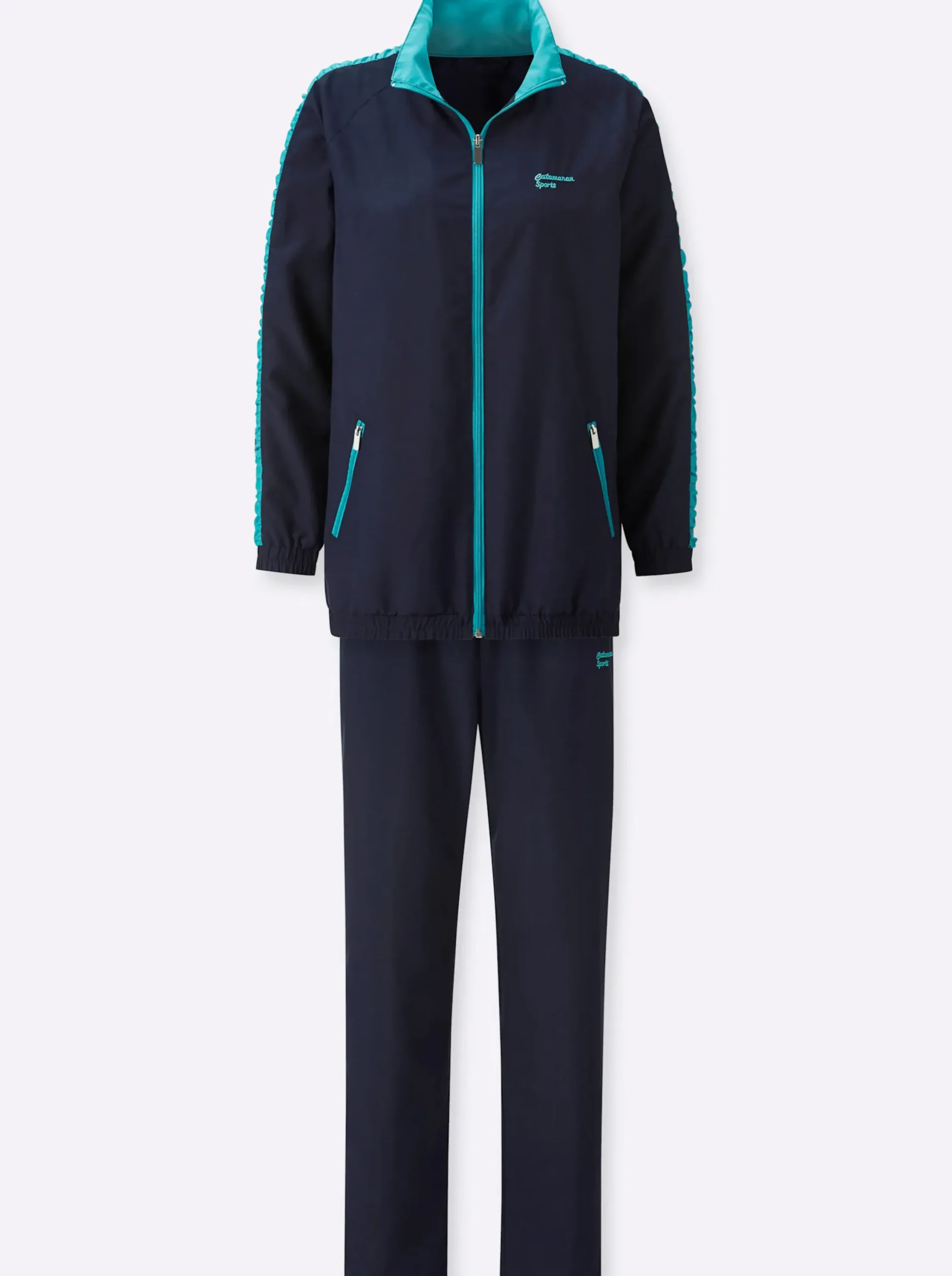 Homewear|Catamaran Sports Freizeitanzug mit Raffung am Ärmel marine-türkis