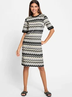 Kleider|heine Freizeitkleid schwarz-champagner-gemustert