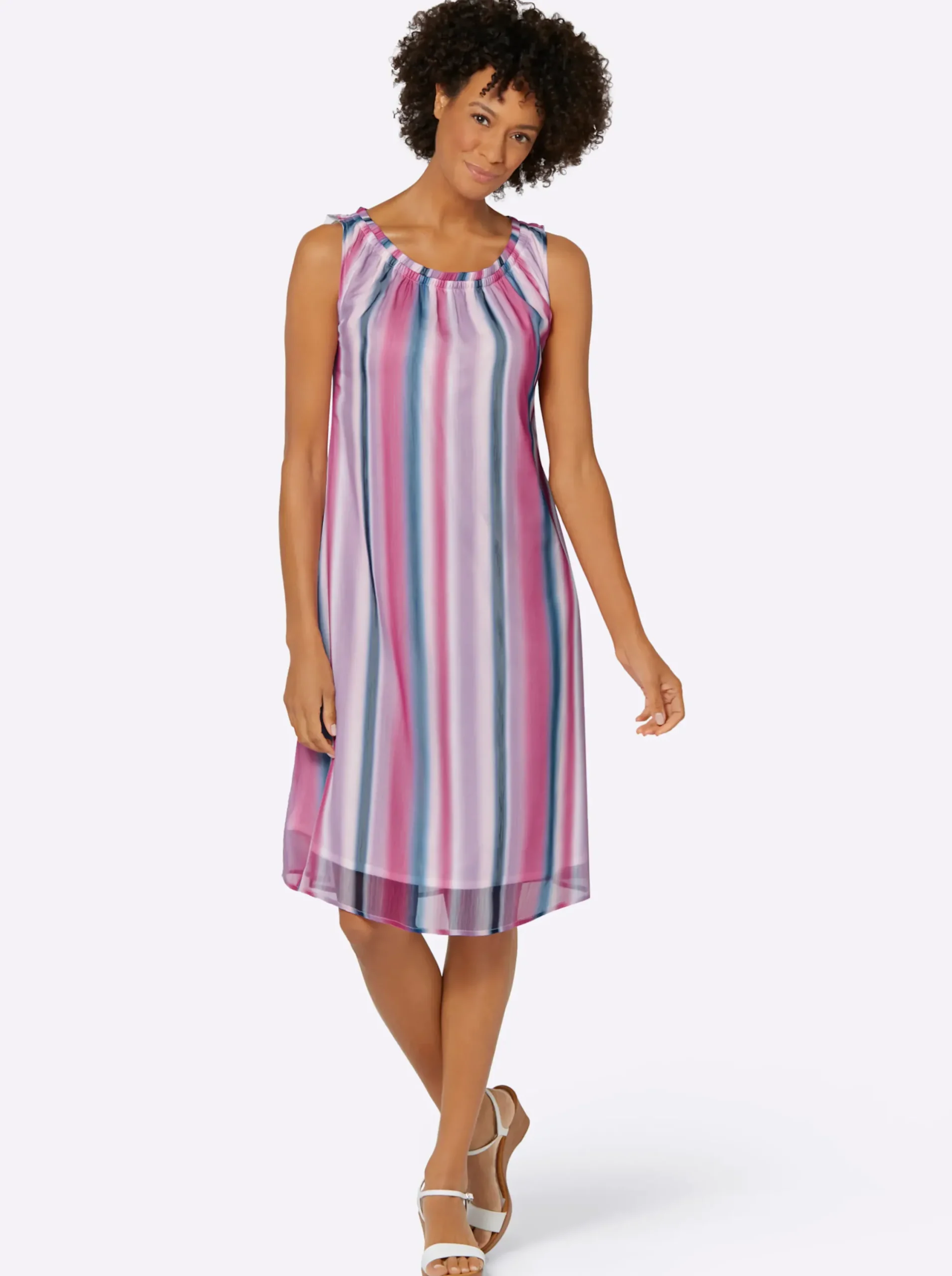 Strandkleider|Kleider| Freizeitkleid mit Farbverlauf-Streifenmuster fuchsia-bedruckt