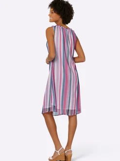 Strandkleider|Kleider| Freizeitkleid mit Farbverlauf-Streifenmuster fuchsia-bedruckt
