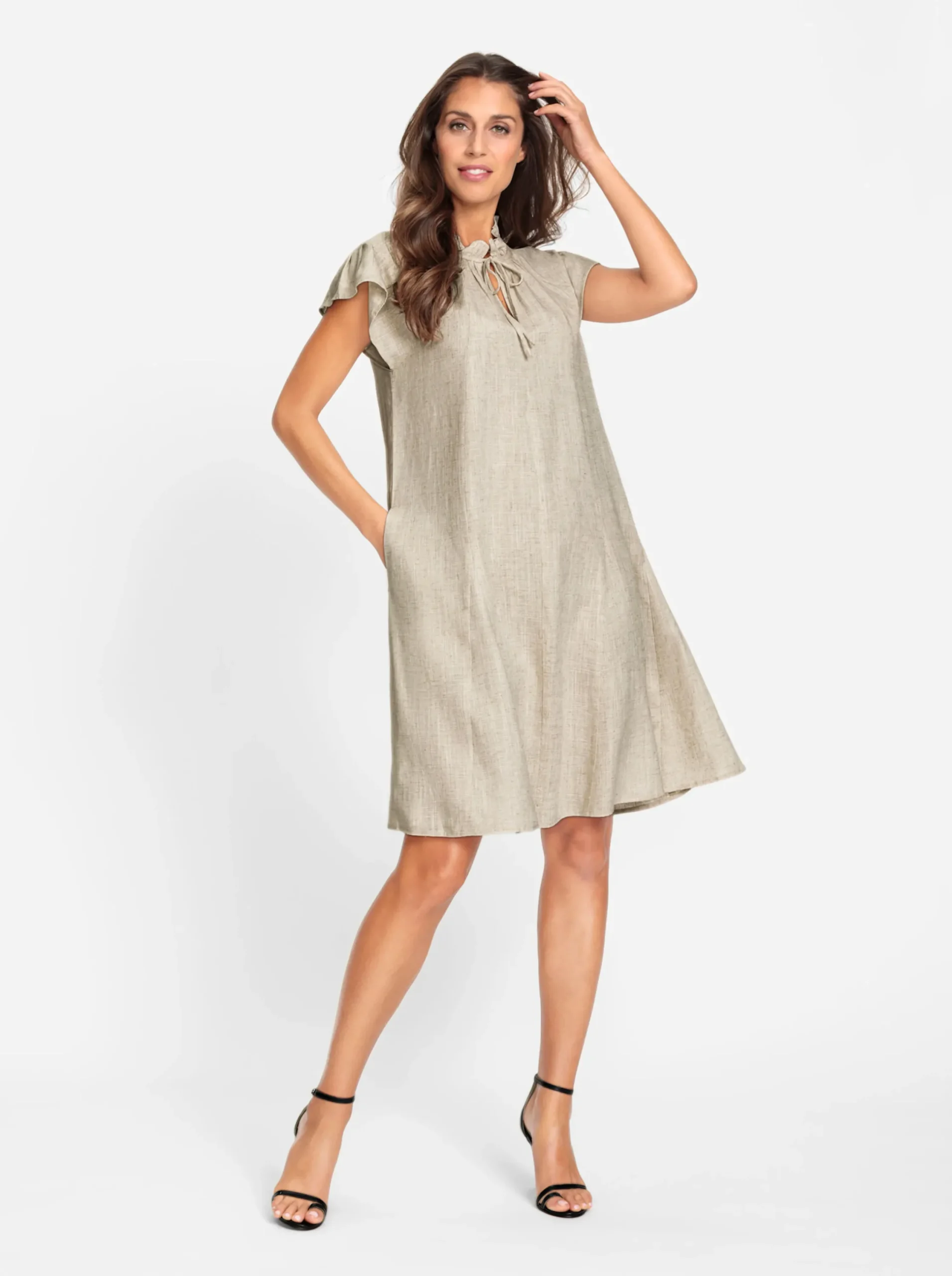 Kleider|heine Freizeitkleid mit Rüschen und Falten sand-meliert