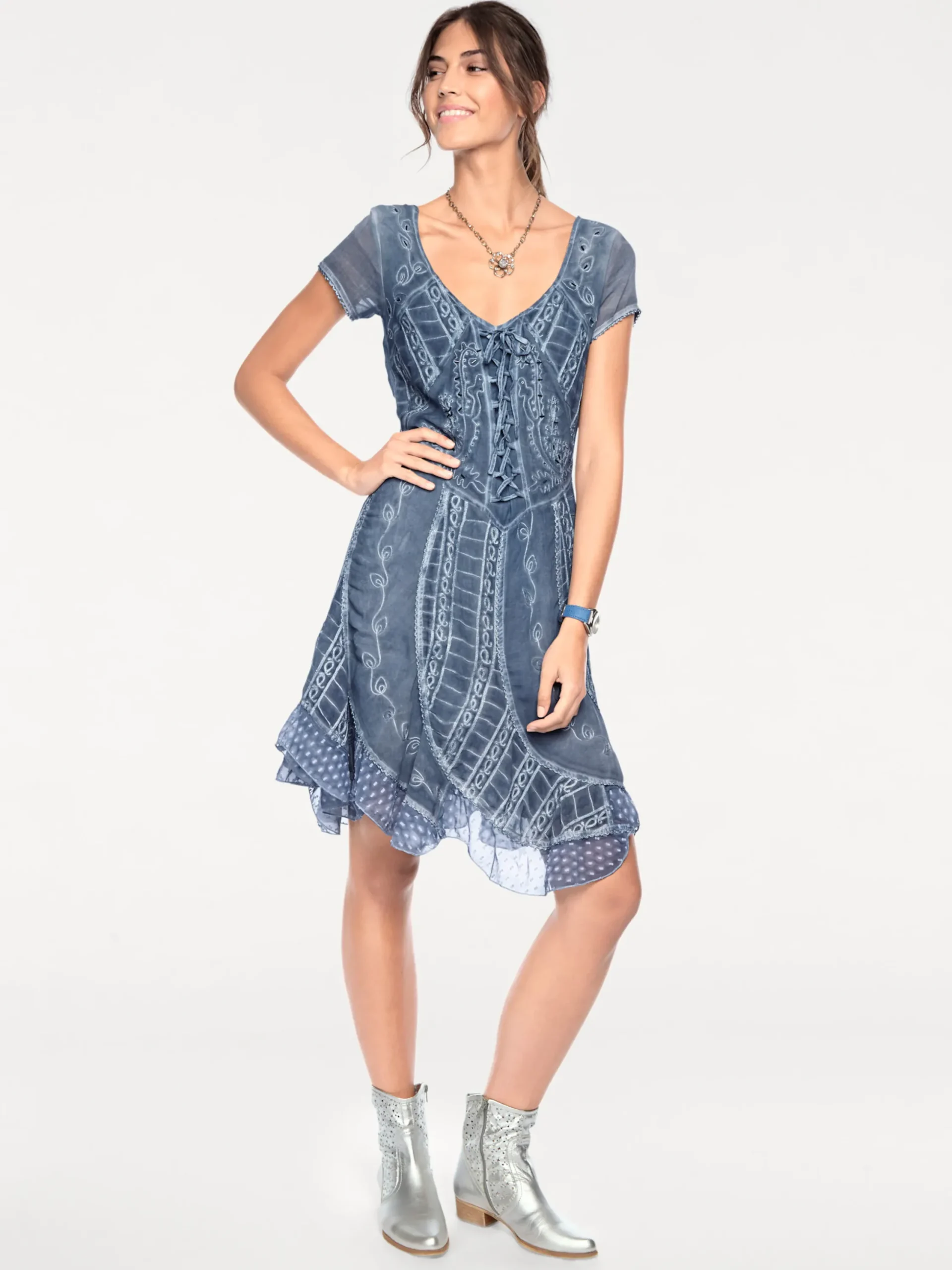 Kleider|heine Freizeitkleid mit Stickerei jeansblau