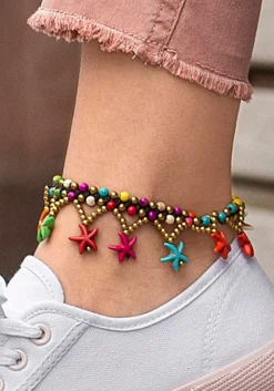 Schmuck|LASCANA Fußkette mit Anhänger pink-blau-gelb-goldfarben-schwarz