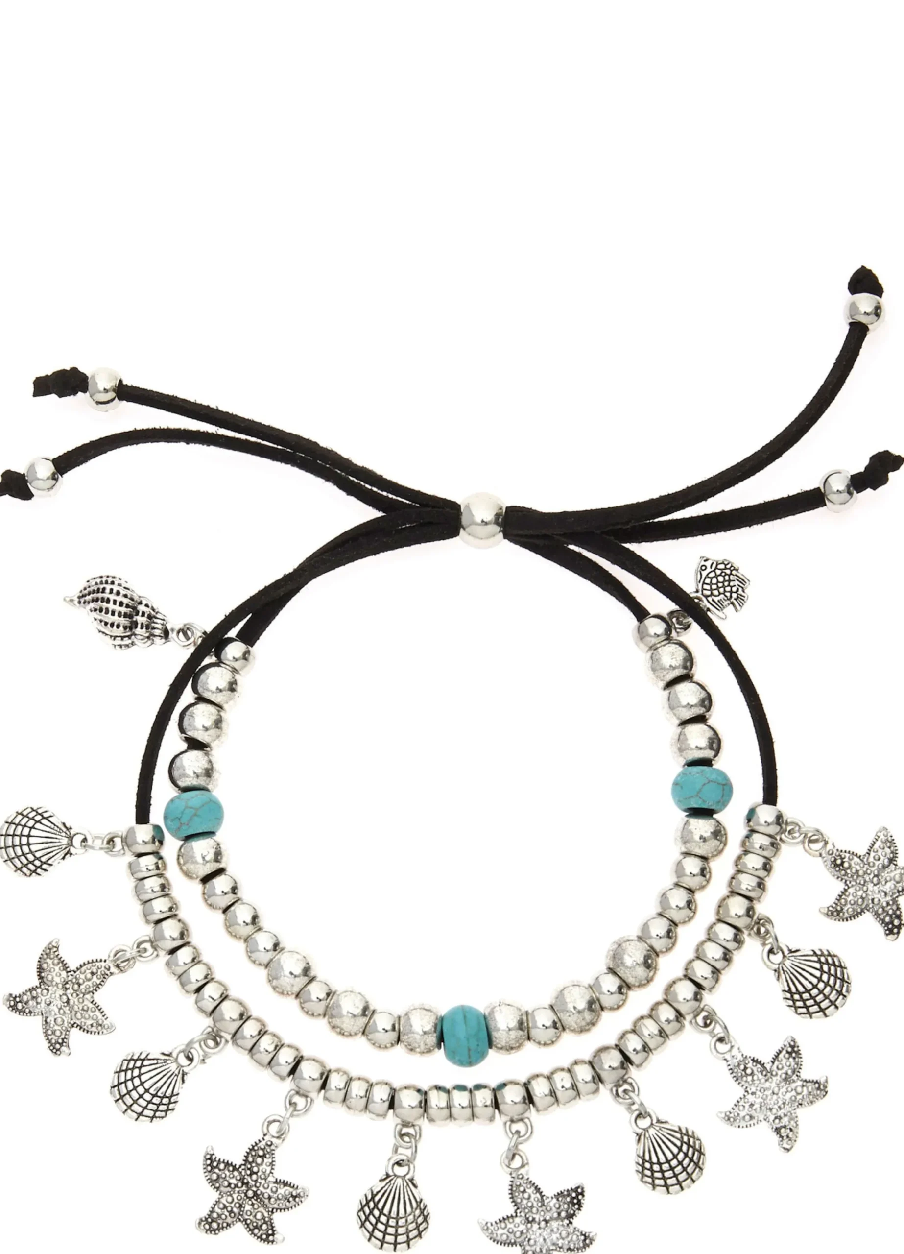 Schmuck|LASCANA Fußkette mit Anhänger schwarz-silberfarben-türkis