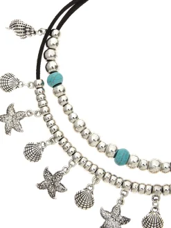 Schmuck|LASCANA Fußkette mit Anhänger schwarz-silberfarben-türkis