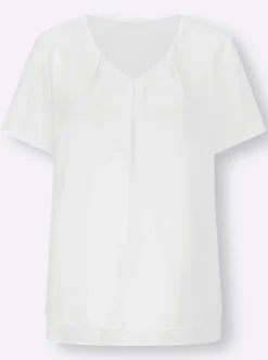 Basics| Georgettebluse mit Kellerfalte vorn wollweiß
