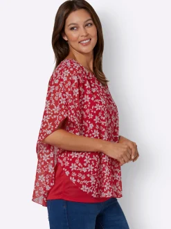 Blusen| Georgettebluse mit Lagen-Look rot-gemustert