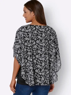 Blusen| Georgettebluse mit Lagen-Look schwarz-gemustert