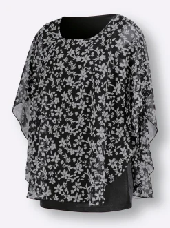 Blusen| Georgettebluse mit Lagen-Look schwarz-gemustert