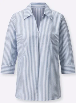 Blusen| Gestreifte Bluse mit V-Ausschnitt bleu-weiß-gestreift