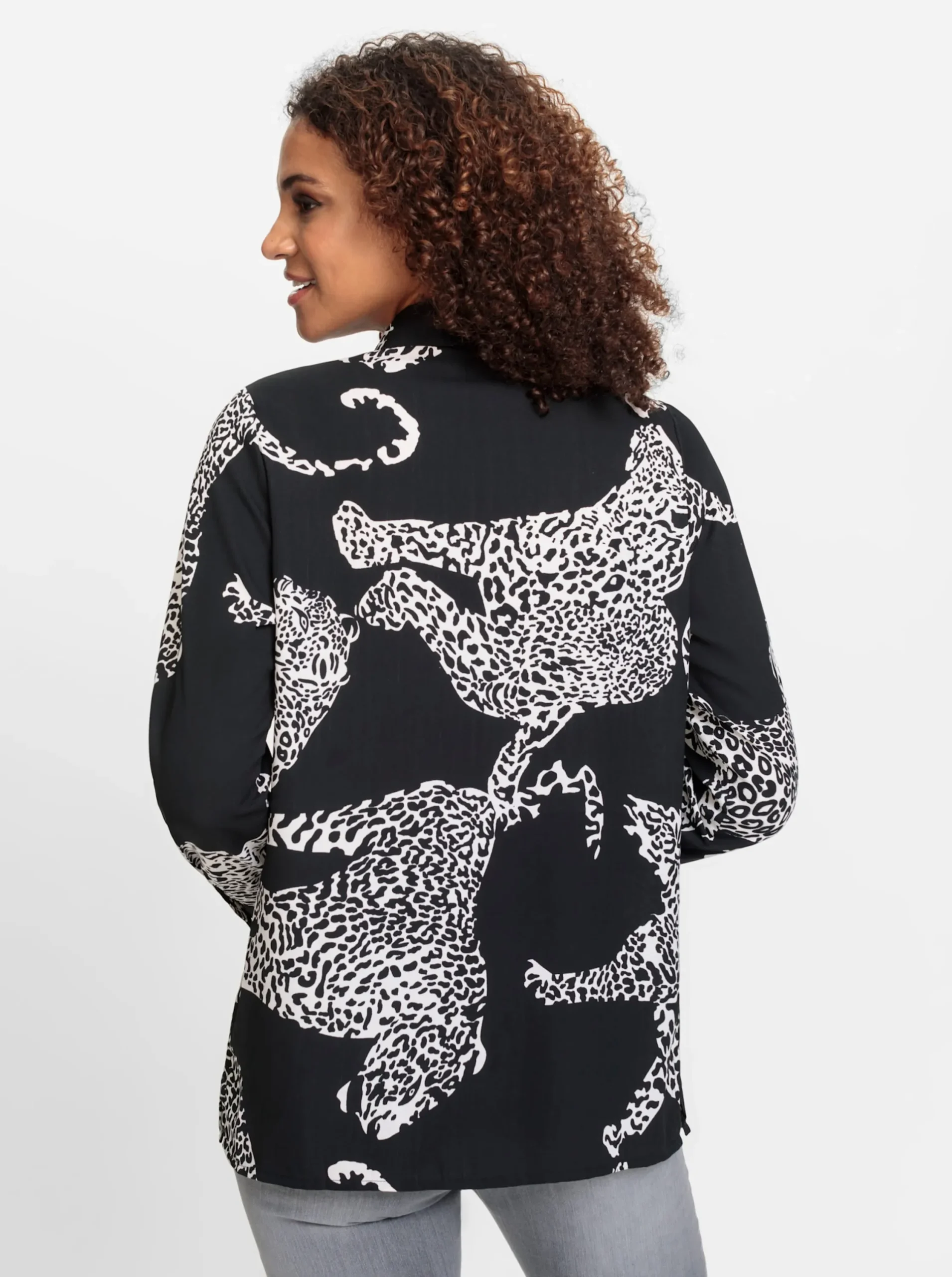 Blusen| Hemdbluse schwarz-ecru-gemustert