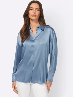 Blusen|heine Hemdbluse aus Seidenmischung bleu